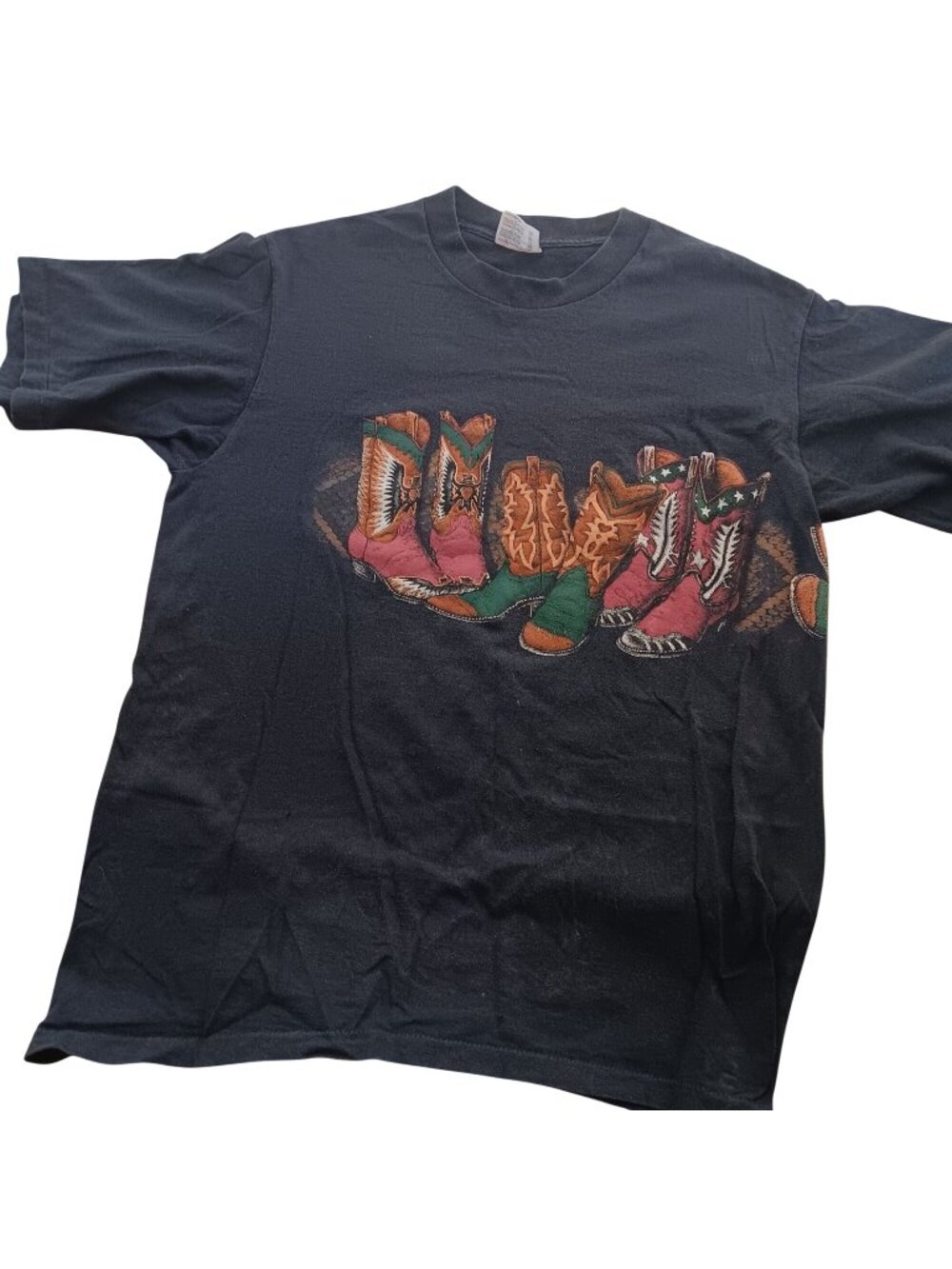 Hazelwoods Cowboy Boot Vintage Large T-shirt Single Stitch 90's Side Wrap USA